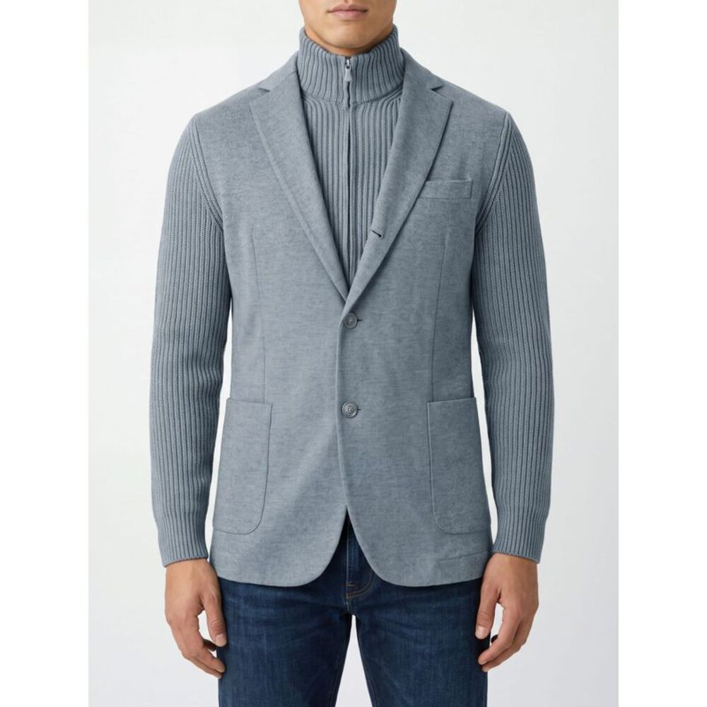 Eleventy Men Single-Breasted Knit Wool Blazer Eleventy With Notch Lapels